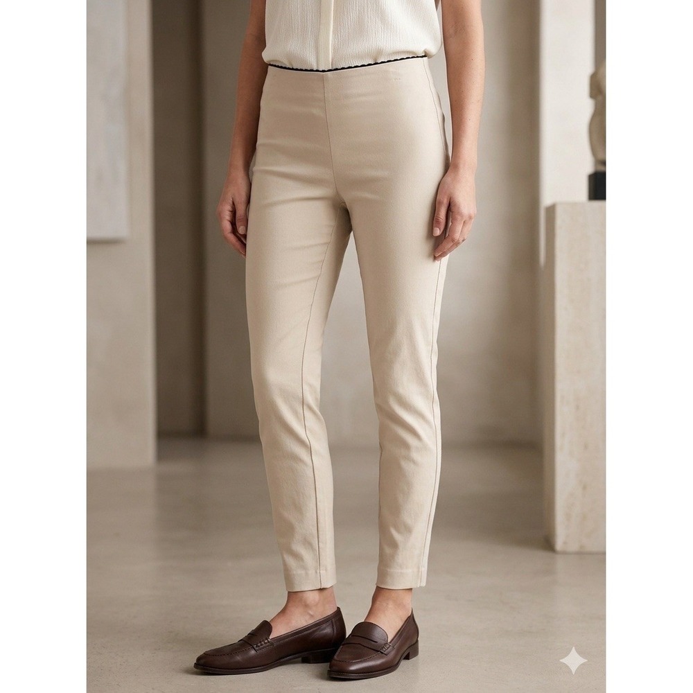 Elle Womens Beige Trousers Pull-on Skinny Pants Size Medium Stretch Old Money